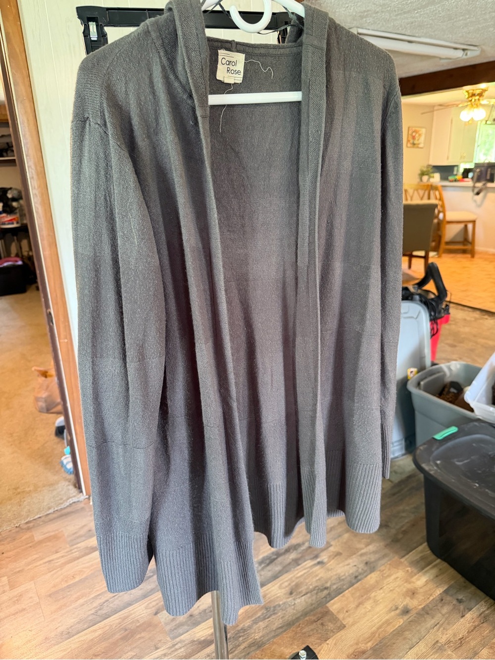 Carol Rose Open-Front Dark Gray Knit Cardigan